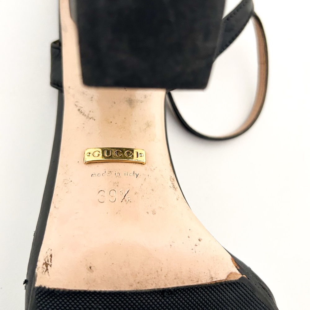 Gucci Marmont GG Logo High Block Heel Ankle Strap Sandals Black Leather EU 39.5 - Picture 9 of 10